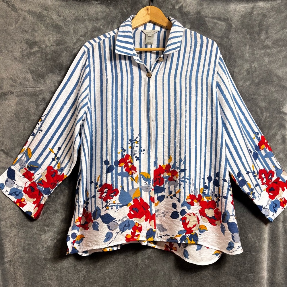 Multiples Blue and White Striped Blouse